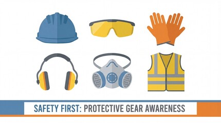Fototapeta premium Safety first protective gear awareness with hard hat and safety glasses