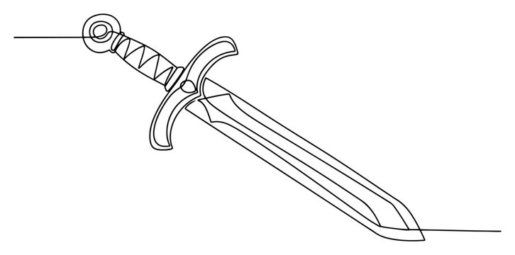 Ancient sword or dagger blade weapon in continuous line art style
