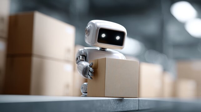 AI robot helping online seller pack customer orders in small business warehouse