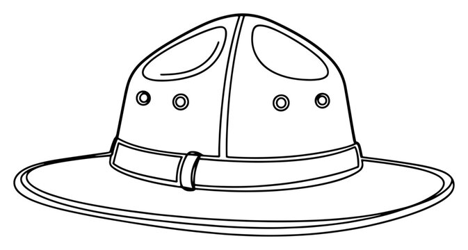 Campaign hat for park ranger or scout in minimalist continuous line art style