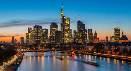 Naklejka premium Frankfurt Skyline at Dusk - A Captivating Cityscape.