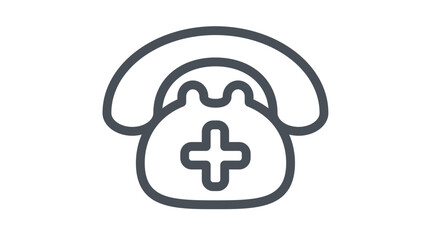 Emergency medical telephone vector icon illustration. Minimalist line art symbol of a healthcare hotline phone with a cross for first aid, hospital contact, and urgent medical assistance. © Hira