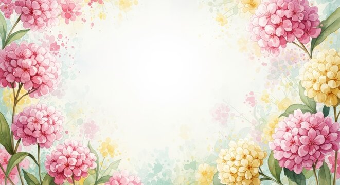 Watercolor Masterpiece Featuring Delicate Floral Clusters in Pastel Pink and Yellow Vignette