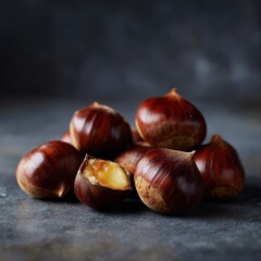 Obraz premium Chestnuts with cracked shell autumn seasonal food concept