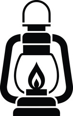 Obraz premium Stylized black and white illustration of a vintage oil lantern with a flame old fashioned illumination lighting traditional outdoors equipment silhouette