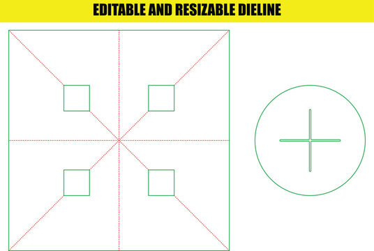 Flat square and circle die line graphic resource for general packaging design layout and production