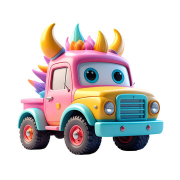 Camion en 3 d avec des yeux, personnage de dessin anim&eacute;