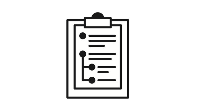 Black minimalist vector icon illustration of a clipboard with a hierarchical task list and checklist, symbolizing project management, workflow organization, and data structure planning.