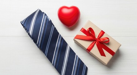 Fototapeta premium Happy fathers day celebrating dad with a tie gift box and heart a perfect present