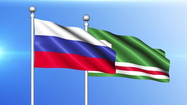 Russia and Chechen Repub-lic of Ichkeria National Flag Waving on Pole Loop