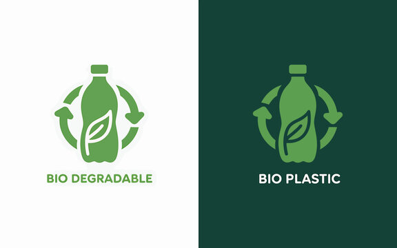 Bio plastic and bio degradable eco friendly plastic bottles with recycling symbols