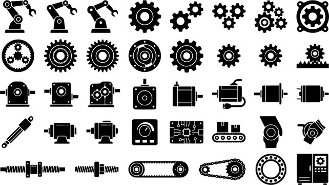 Automation and robotics line icons set &ndash; linear, outline, industrial tools
