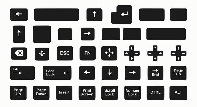 Keyboard navigation line icons set &ndash; outline, direction, arrow shortcuts collection
