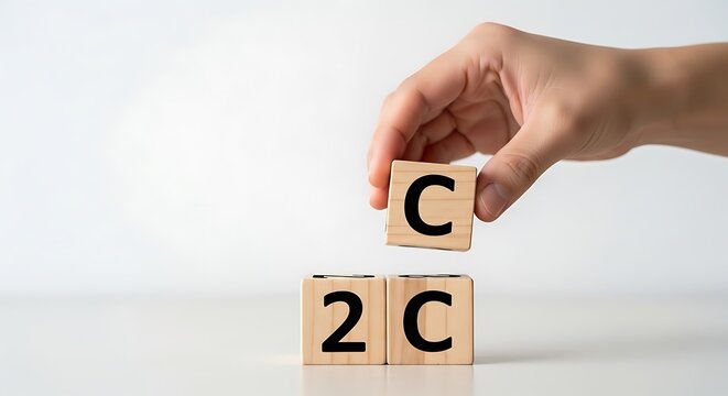 Hand placing wooden cube with letter C on of two cubes with 2 C