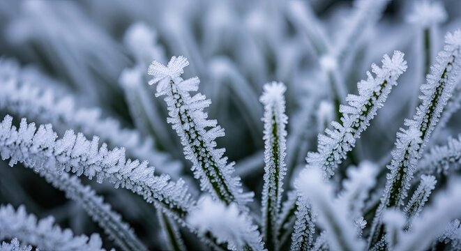 Close up of frost covered plant creating a textured winter landscape