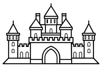 Fototapeta premium castle silhouette line art vector illustration with a white background