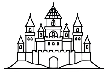 Fototapeta premium castle silhouette line art vector illustration with a white background