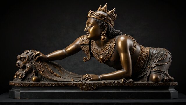 Statue of woman sitting on table, fantasy style digital art - Generative AI