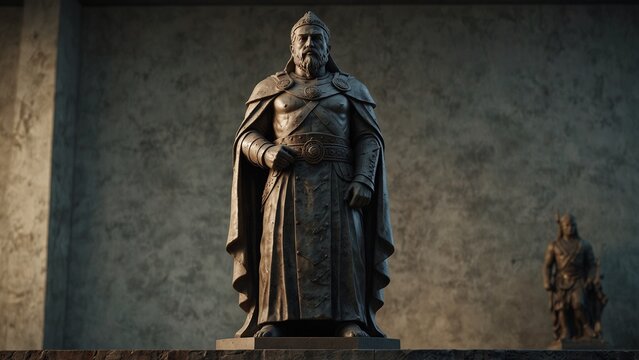 Generative AI illustration: statue of man wearing cloak with detailed texture