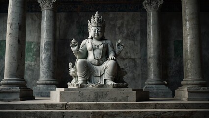 Fototapeta premium Statue of person sitting on pedestal, 3d render style background - Generative AI