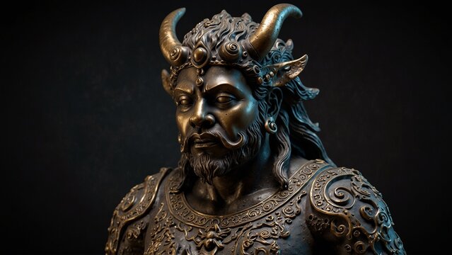 Generative AI illustration: statue of man with horns on his head with detailed texture