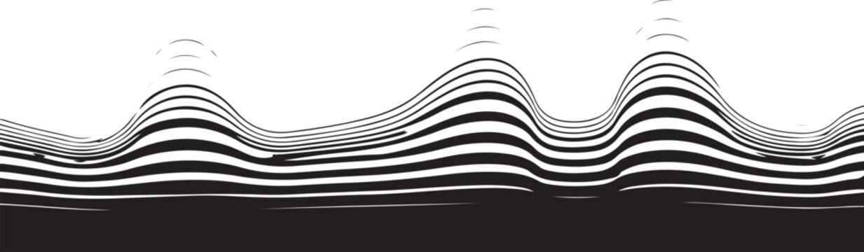 Abstract wave pattern, black and white stripes, wavy lines, vector graphic