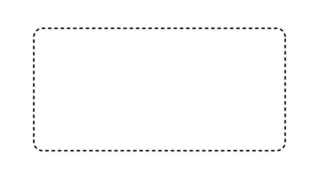 Dotted line rectangle frame animation on a white background. Animation of a dotted line path from left to right point.