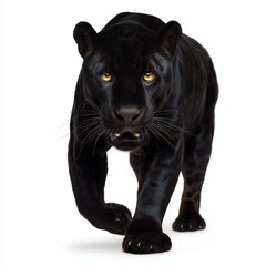 Fototapeta premium Black panther walking forward isolated on white