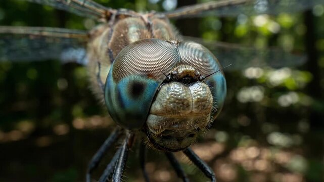 Extreme Close Up Macro Shot of a Dragonfly Insect Head.