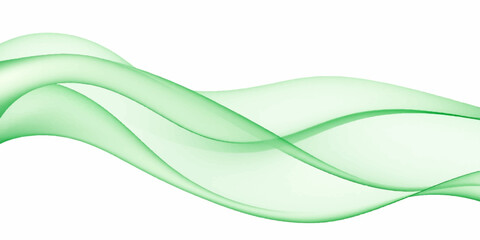 Obraz premium Abstract green smoke illustration featuring a smooth wave design with digital light curves and flowing motion patterns on a white backdrop for a modern vector banner