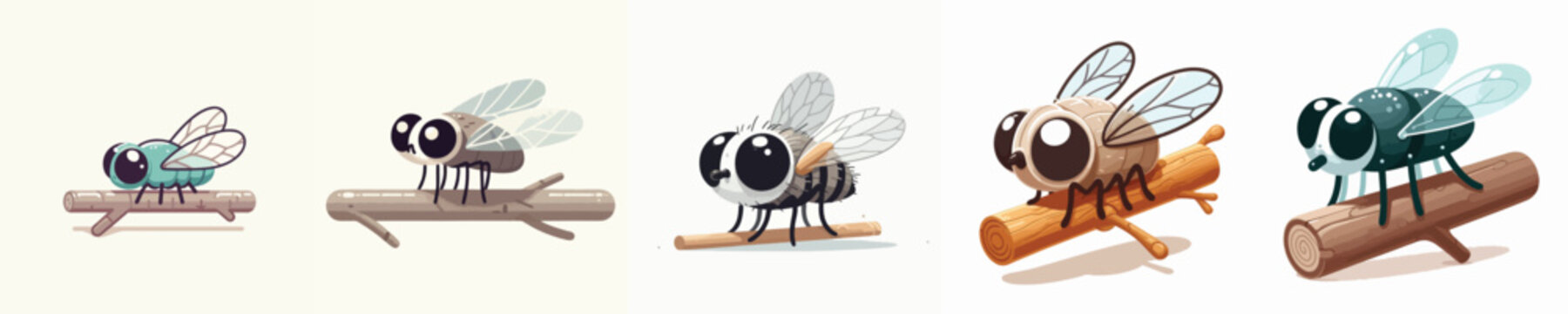 vector of cute flies relaxing on tree branches