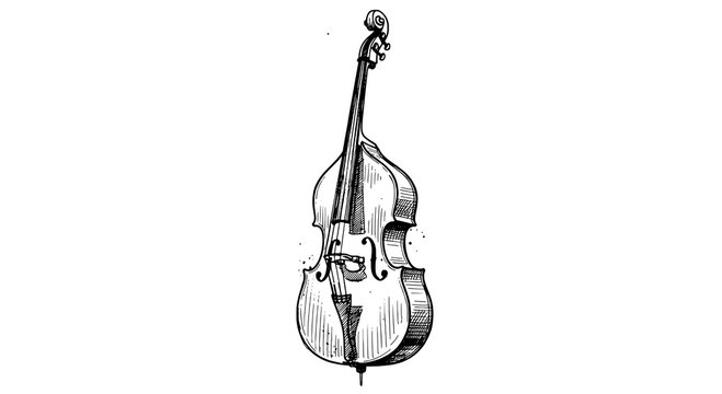 Double bass vintage engraved line art illustration with detailed strings and classic orchestral feel
