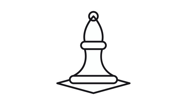 Minimalist black line art vector icon of a chess bishop piece on a square base, representing strategy, competition, and board game tactics, isolated on a white background illustration.