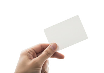 Obraz premium Hand holding a blank white business card isolated on transparent background