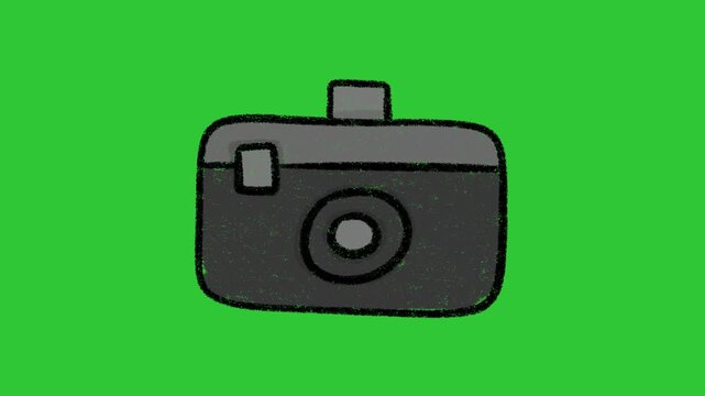 Hand-Drawn Photography Camera Animation on Green Screen | 2D Vector Digital Device Doodle | Minimalist Picture Snapshot hand drawn animation for Video Editing