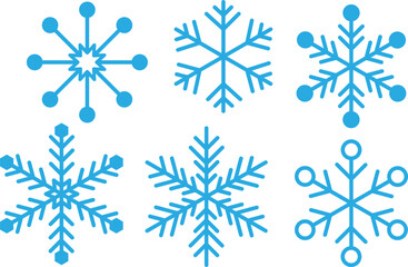 Fototapeta premium Snowflake Icon Set Minimal Winter Symbols Collection Frozen Ice Crystal Shapes Clean Flat Vector Design for Christmas Holiday Decoration