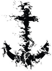 Obraz premium A black anchor symbol with a paint splatter effect on a white background