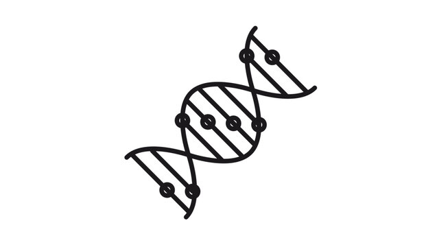 Black minimalist DNA double helix vector icon illustration, isolated on white background. Symbol of genetics, biology, medical research, and biotechnology. Scalable silhouette graphic for design.