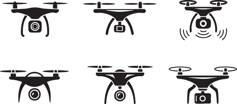 drone icon set silhouettes of aerial camera designs vector