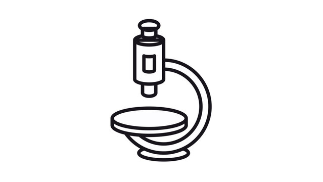 Black line art vector icon of a laboratory microscope for scientific research, medical diagnostics, and biological study, isolated on a white background for minimalist graphic design projects.