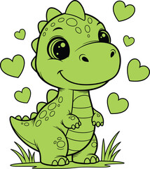 Naklejka premium Cute cartoon dinosaur with hearts a whimsical illustration for children