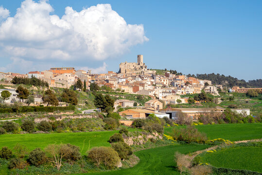 Hilltop palace in the Village of Ciutadilla, Lerida, Urgell region, Catalonia, Spain