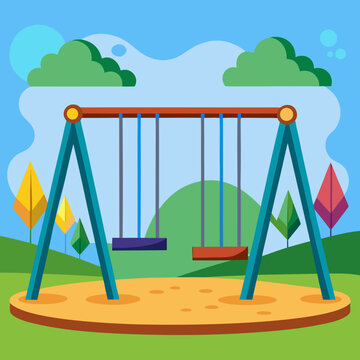 Colorful swing set in a lively park for children's play