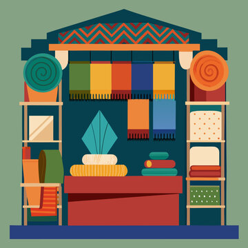 Colorful Textile Shop Display of Various Fabrics