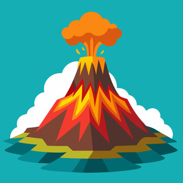 Exploding Volcano Spewing Lava and Smoke