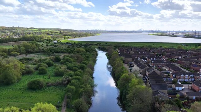 River Lea and King George V Reservoir Aerial 4K London