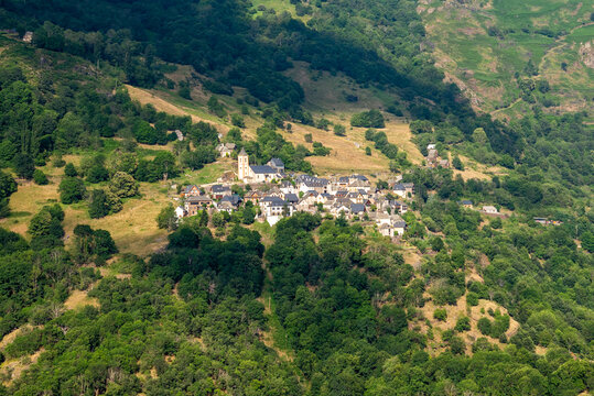 Aerial view of Caneja in the Aran Valley, Lerida, Catalonia, Spain