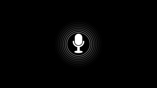 White  radio wave and voice recording podcast mic microphone button icon animation. Audio microphone icon animation.
