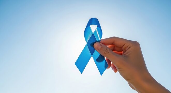 Celebrating happy father's day a hand holding a blue ribbon symbolizing love and appreciation