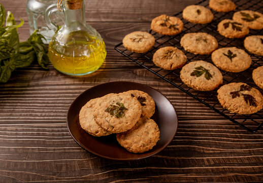 Herb-infused parmesan shortbread cookies on plate